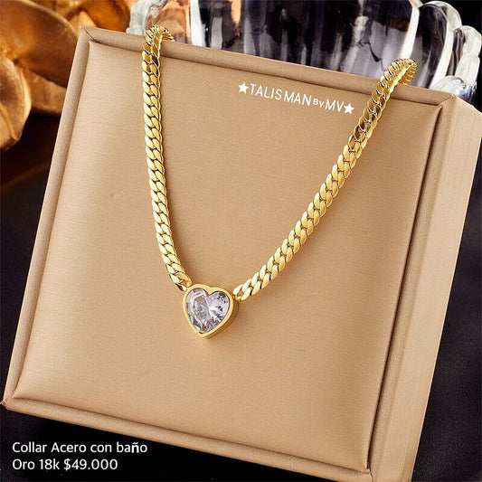 Collar Acero con baño Oro 18k