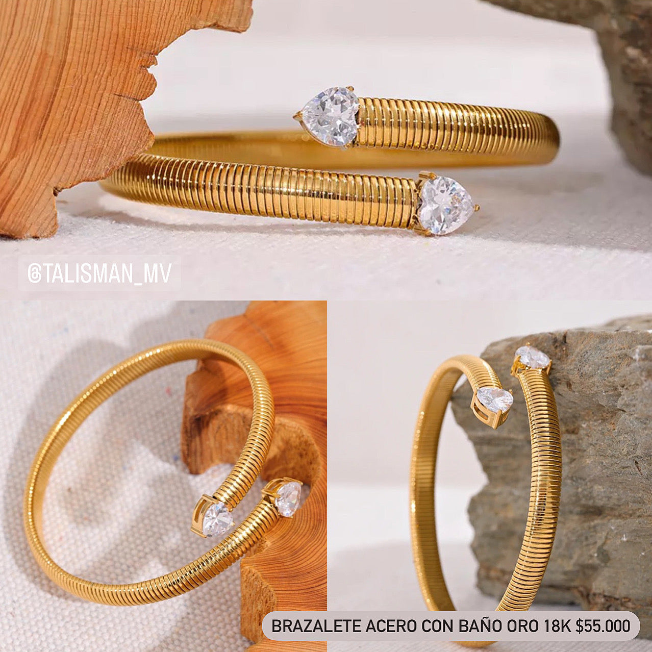 Brazalete acero con baño oro 18k