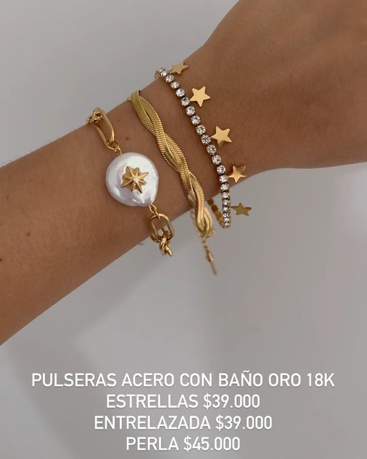 Pulseras acero con baño oro 18k