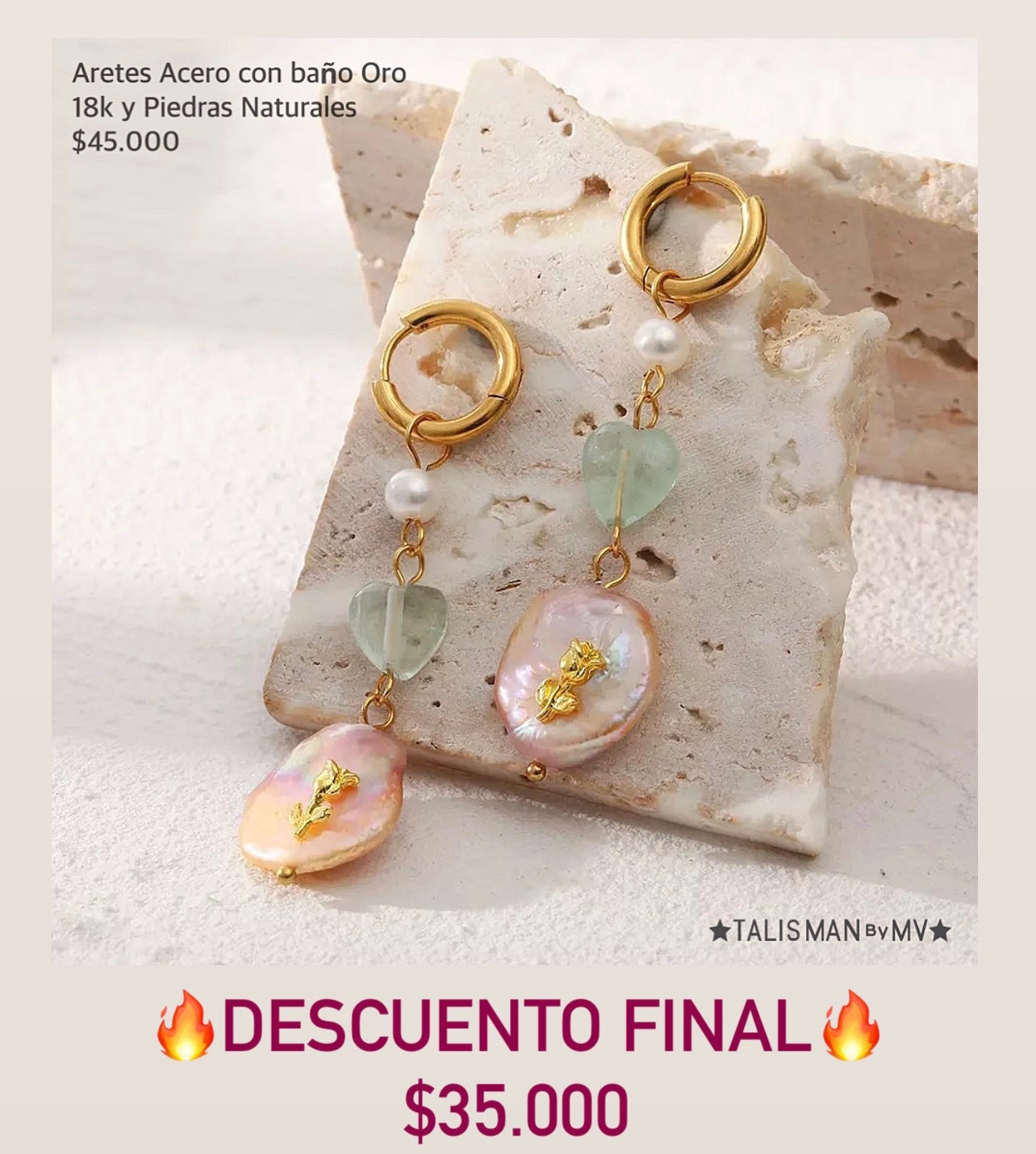Aretes Acero con baño Oro 18k