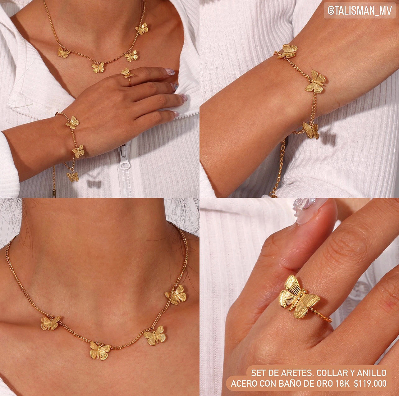 Set acero con baño oro 18k