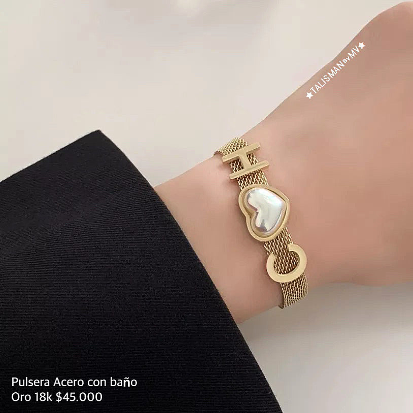 Pulsera Acero con baño Oro 18k