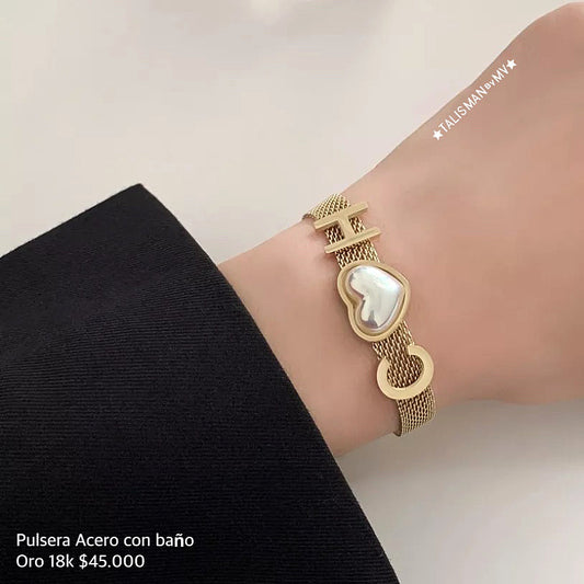 Pulsera Acero con baño Oro 18k