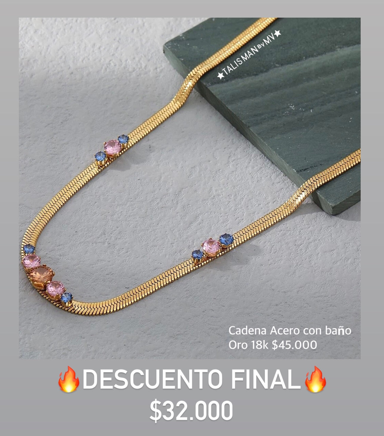 Cadena Acero con baño Oro 18k