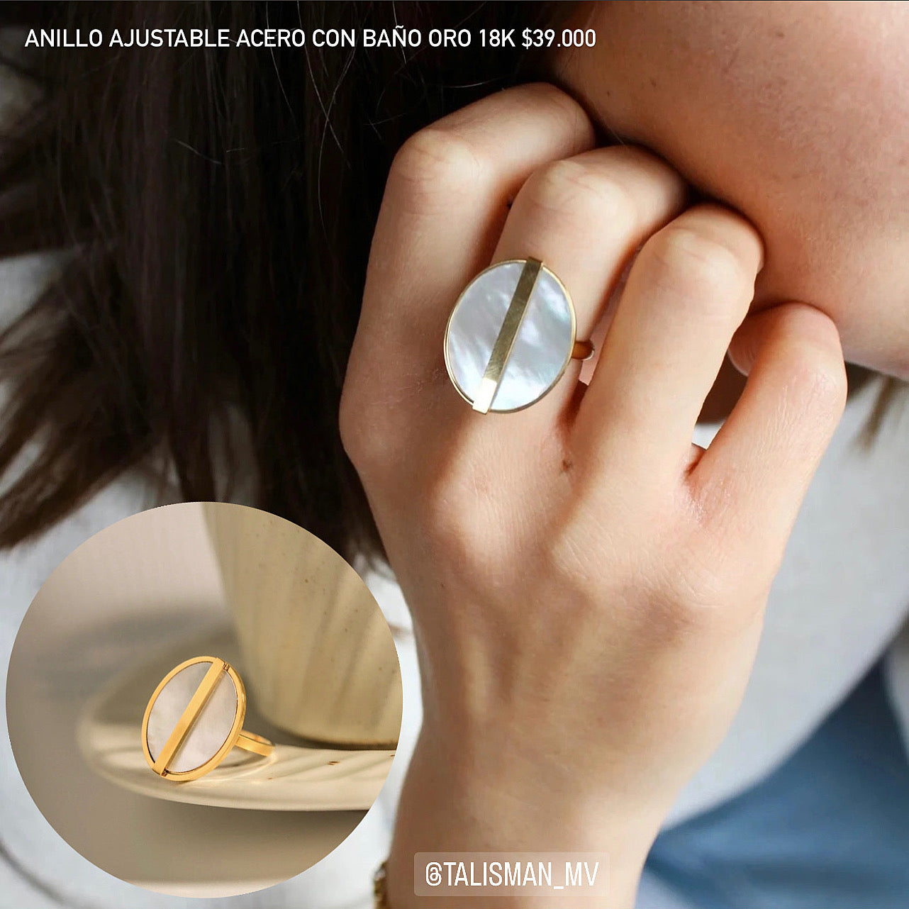 Anillo acero con baño oro 18k