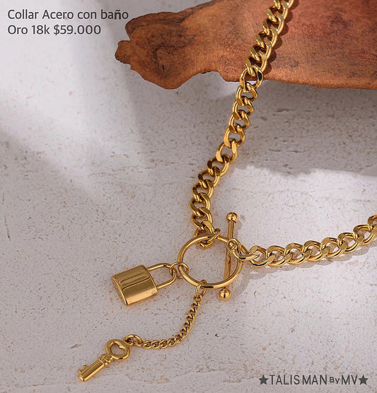 Cadena Acero con baño Oro 18k