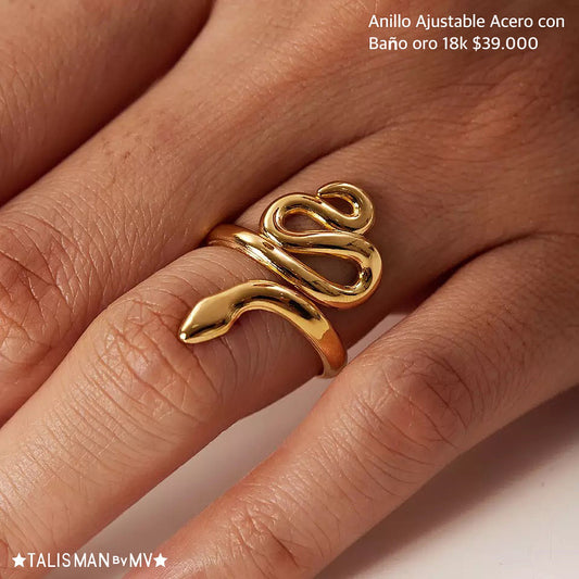 Anillo Ajustable Acero con baño Oro 18k