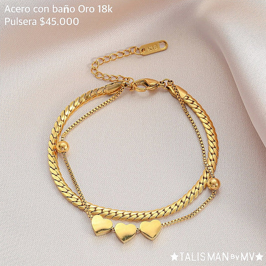 Pulsera doble Acero con baño Oro 18k