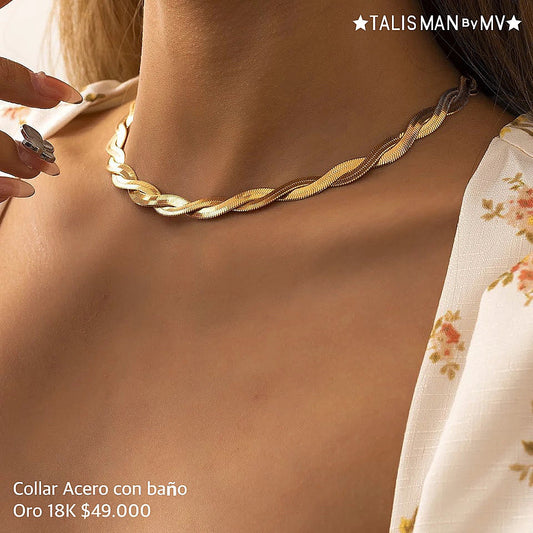 Collar Acero con baño Oro 18k