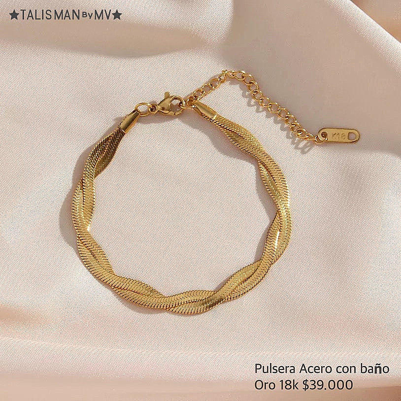 Pulsera Acero con baño Oro 18k