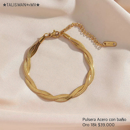 Pulsera Acero con baño Oro 18k